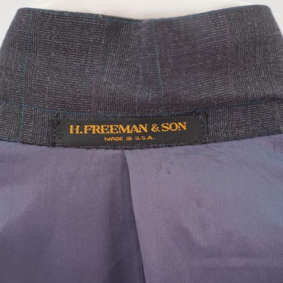 Vintage Hickey Freeman Wool Gray Check 2 Piece Suit 44R 38 / 32 High Rise Pleate - Picture 15 of 16